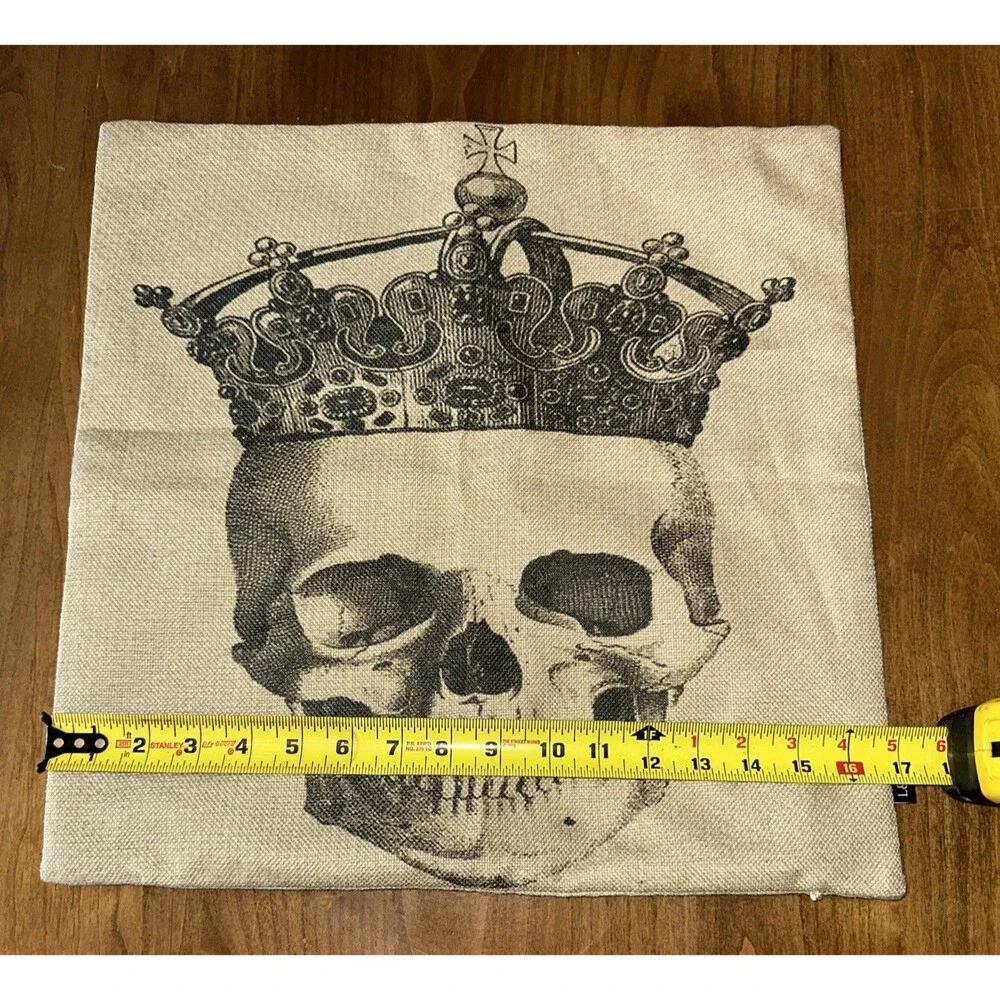 King Skull Beige Black Pillow Cover Diade Muertos Day Of The Dead Halloween